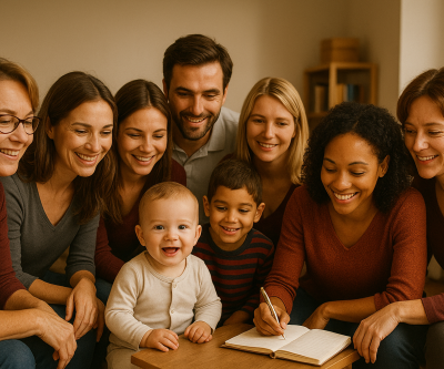 Group of people and kids - parenting class.